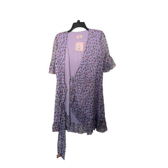 Showpo Wrap Dress Purple Floral Print V-Neck Short Sleeve Tie Waist Size 8 - Picture 7 of 7